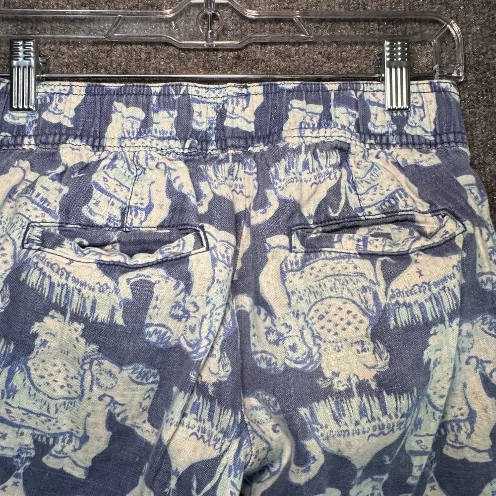 Lilly Pulitzer Linen Pants Womens Size XS Blue White Elephants 4-pocket Pull-On